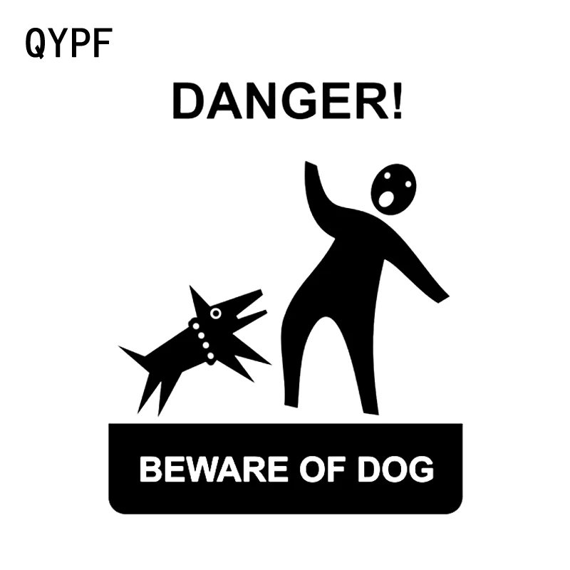 

QYPF 11.6CM14.1CM Interesting Warning DANGER BEWARE OF DOG Graphic Car Sticker Black/Silver Vinyl Decoration S9-2326
