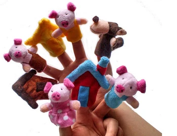 

8 Pcs/lot Kawaii The Three Little Pigs Finger Puppet Educational Fairy Tale plush toys for kds christmas gifts