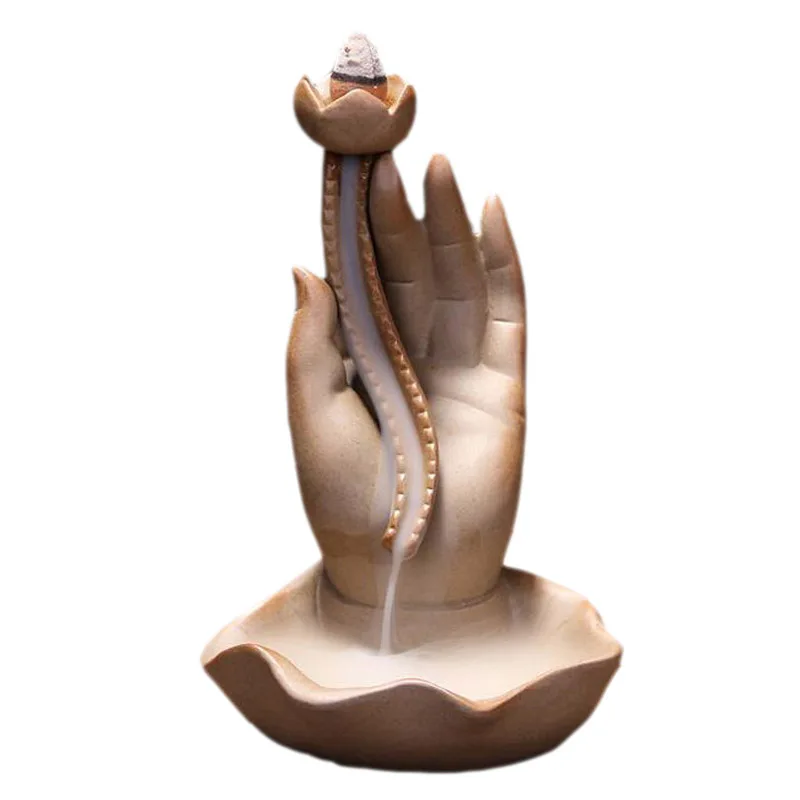 Курильница для благовоний горелка домашний декор грубая керамика Будда ладан держатель Дым водопад буддийская кадильница+ 10 шт. пирамидки благовоний