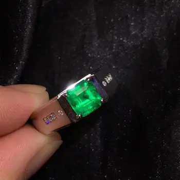

Emerald Ring Fine Jewelry Pure 18 K White Gold Male's Natural Vivid Green Emerald Rings 1.37ct Men's Fine Rings Diamonds Jewelry