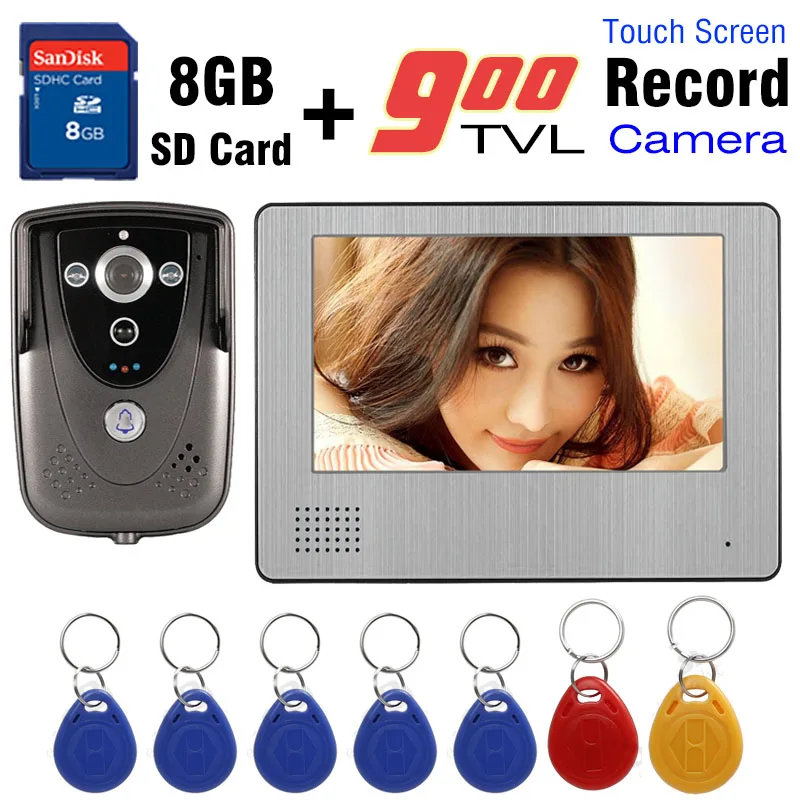 Проводной видеодомофон устройство для записи видео 7 дюймов 900TVL HD камера 5 карт 8