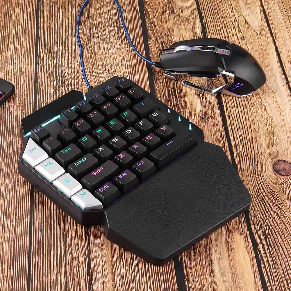 

New Hot 38 Keys Wired USB Mini Keyboard Rainbow Backlight One Hand Keypad for Dota OW PUBG Game NV99