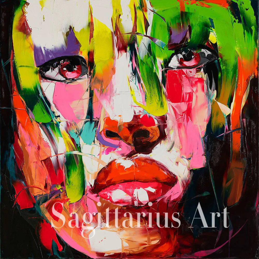 

Hand Painted Palette knife portrait Cool Face Art Untitled 53 Francoise Nielly Designer Oil painting canvas Living Room Wall Art
