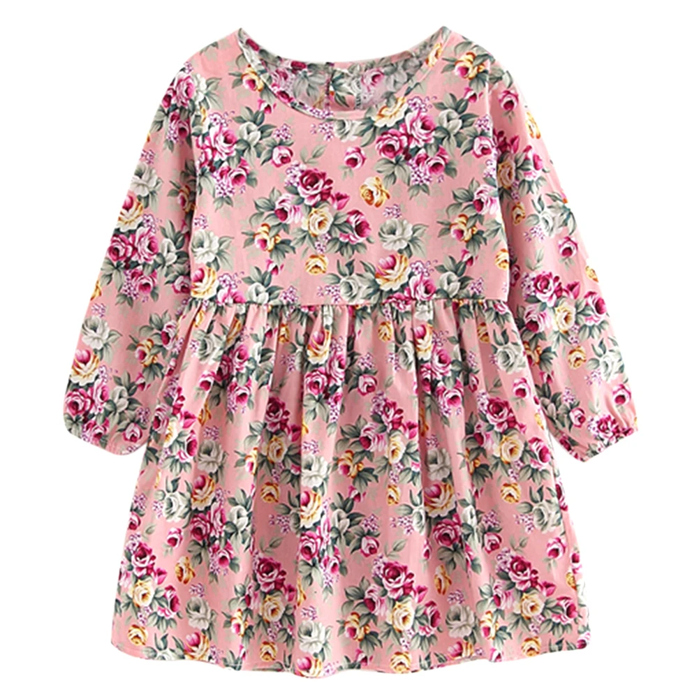 Летние платья для маленьких детей, весенняя одежда принцессы с длинными рукавами и цветочным рисунком для девочек, платье для девочек