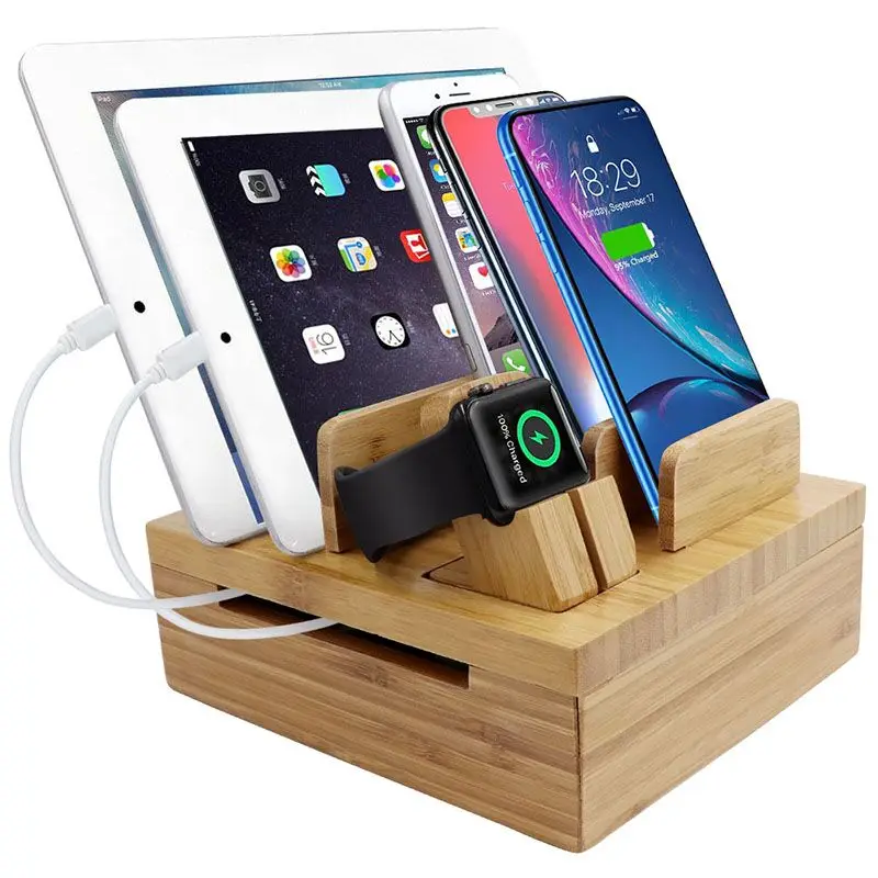 Acoki Bamboo 5-slot Removable Tablet Phone Stand Holder Desktop Cord Organizer Stand Multi-Devices Docking Station Acoki Bamboo 5-slot Removable Tablet Phone Stand Holder Desktop Cord Organizer Stand Multi-Devices Docking Station