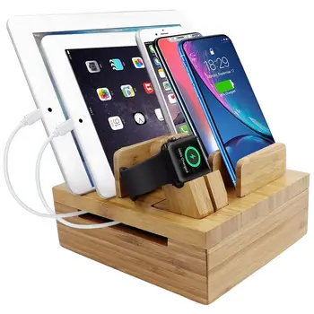 

Acoki Bamboo 5-slot Removable Tablet Phone Stand Holder Desktop Cord Organizer Stand Multi-Devices Docking Station