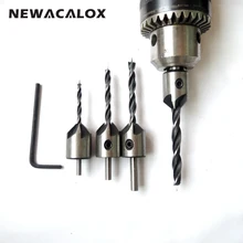NEWACALOX 4PC Wood Countersink Drill Bit Set Woodworking Electric Carving Tools Boring Counterbore Chamfer Bore Hole Cutter