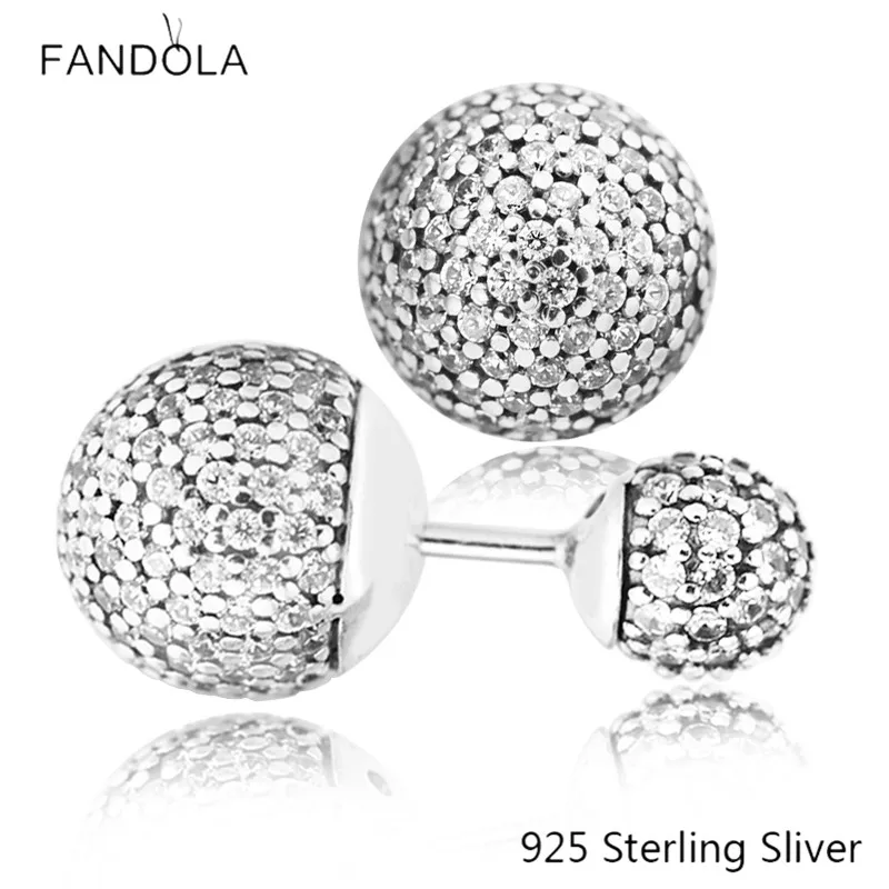 Pave Gocce Dell'Argento Sterlina 925 Orecchino Della Vite Prigioniera Clear Cz Adatto Per Stile Europeo Speciale Orecchino Regalo