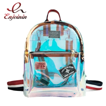 

Transparent Laser Gradient Color PVC Badge Decorative Ladies Shoulder Bag Zipper Fashion backpack Girl's Schoolbag 2 Size