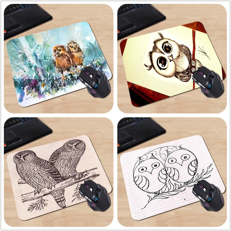Best Quality Customized Mouse Pad Two Owls Drawing Artwork Beautiful