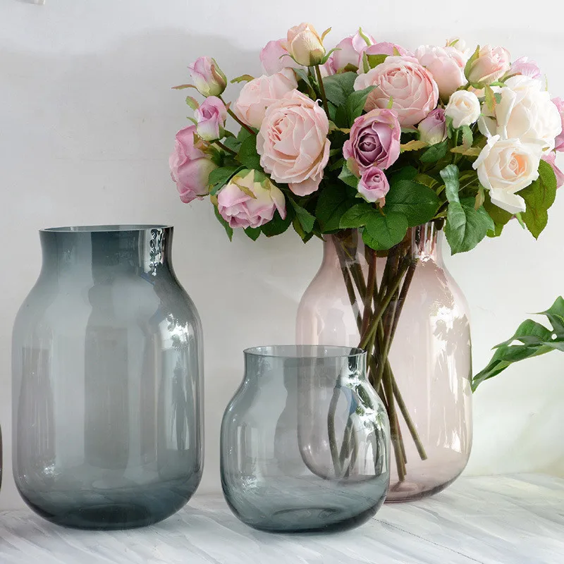 Современная утолщенная прозрачная стеклянная ваза, европейская свежая стильная сухая ваза, бутылка для воды, цветочный стол, Цветочная композиция