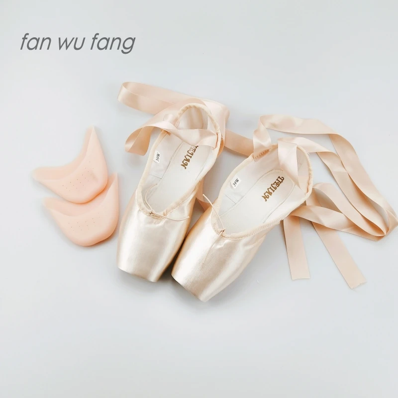 fan wu fang 2018 New Pink Canvas Satin Adult Ballet Pointe Dance Toe Shoes Ladies Professional Ribbons Shoes Woman Gel Toe Pad R