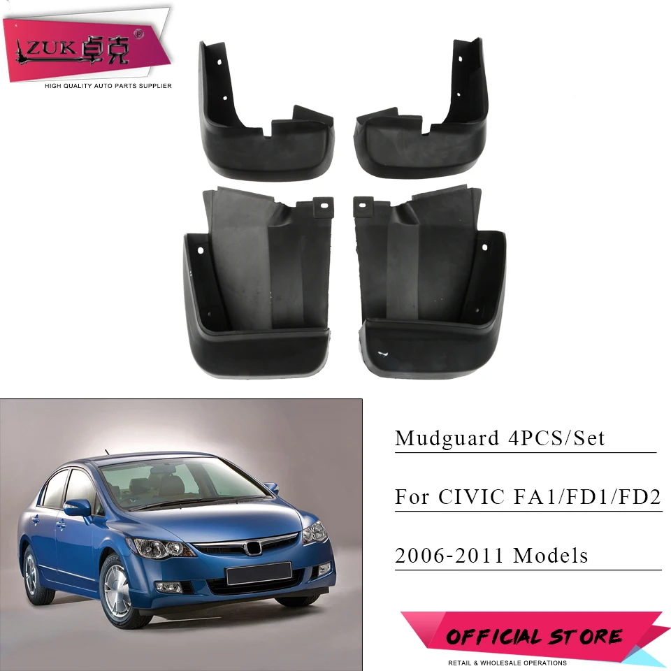 

ZUK 4PCS/Set Car Front Rear Mud Flap Mudguards Mudflaps Splash Guards For HONDA CIVIC FA1 FD1 FD2 2006 2007 2008 2009 2010 2011