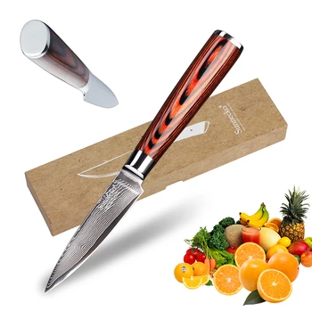 

SUNNECKO Chef's Knife Kitchen Knives Japanese Damascus VG10 Steel Blade Pakka Wood Handle Sharp 3.5" Pariing Fruit Cutter Tools