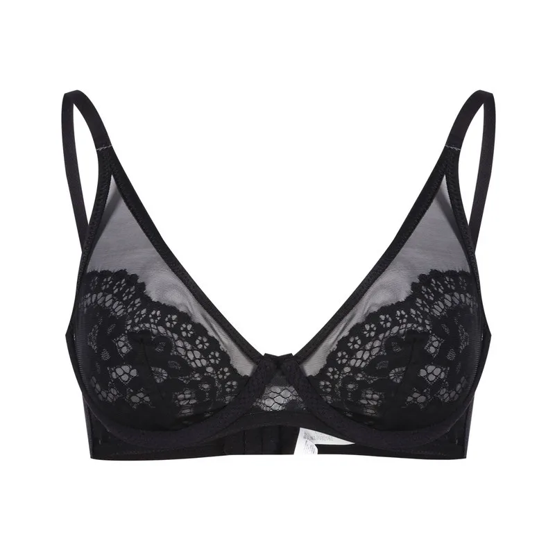 Wendy black sheer lace soft bra with black