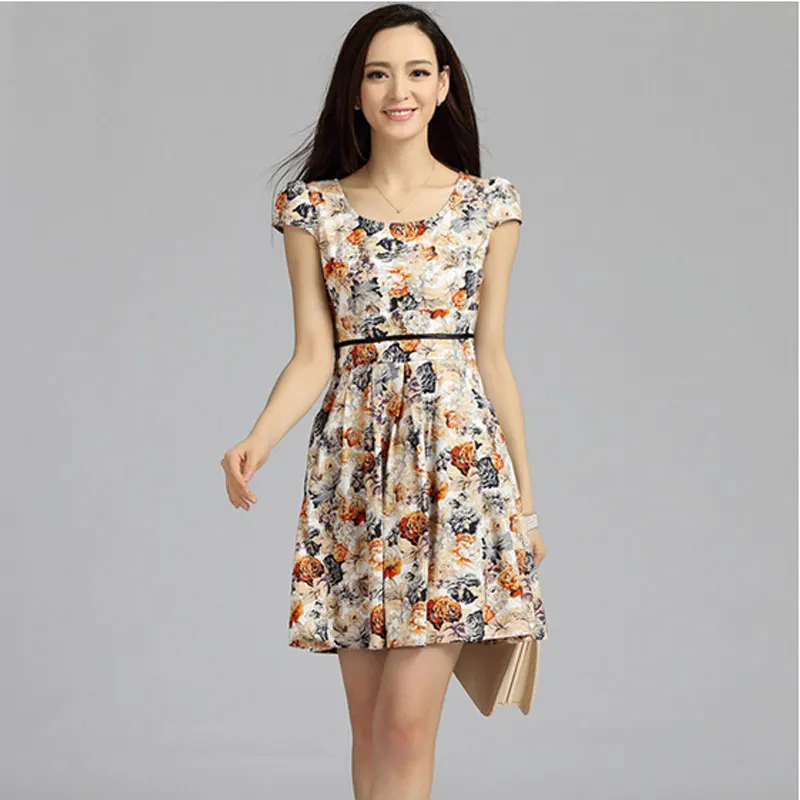 2015 New Summer Cotton Floral Dress Korean Style Women s Fashion Short Sleeved Flower Print Mini