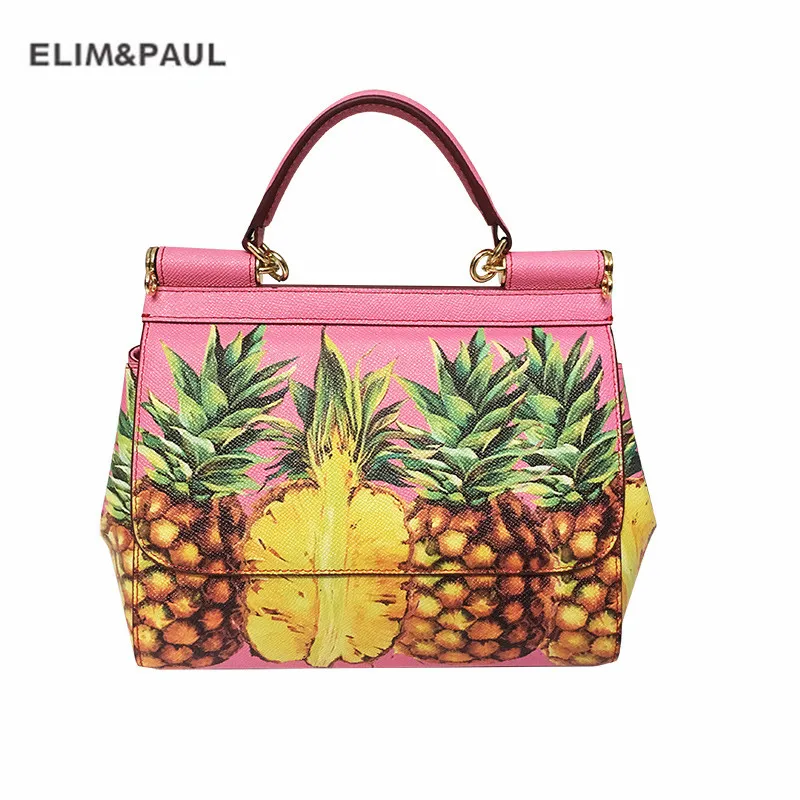 

Goddess! Luxury Italy Brand Pineapple Painted Bags Lady Genuine Cow Leather Shoulder Bags Handbag Original Designer Famous Totes