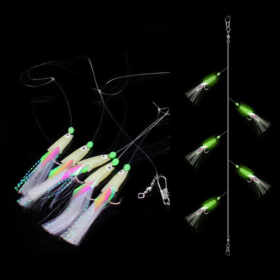 WALK FISH High Quality Carbon Steel Mackerel Feathers Bass Cod Lure Sea Fishing Luminous Fishing Hook Treble Bait Fishing Wire