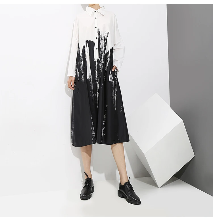 Manga comprida Vestido de Camisa de Impressão