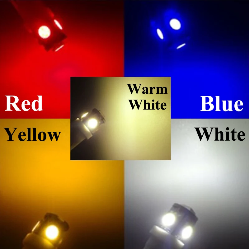 10X T 10 светодиодный фонарь для парковки 192 194 T10 W5W для авто автомобиль лампы 5-SMD 5050 сигнальный свет 10t DC 12V теплый белый красный синий