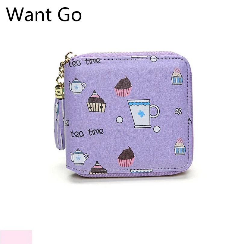 

Want Go Top Quality Carton Women Coin Purses Sweet Mini Wallets Casual Lady Short Card ID Holders Fashion Pu Money Pouches