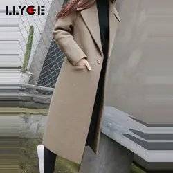 LLYGE осень Для женщин Шерстяные пиджаки 2018 Новая мода Длинные шерстяные Однобортный Тонкий куртки Женская зимняя обувь Корейская Стильная