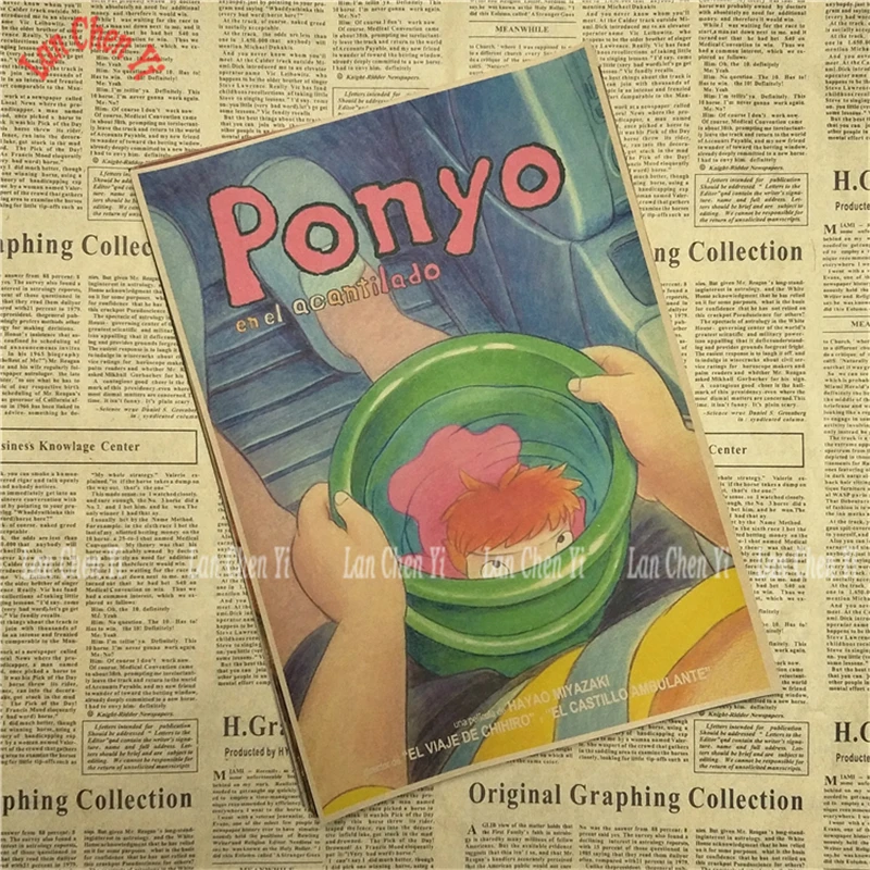 Ponyo на скале Хаяо Миядзаки мультфильм фильм крафт бумага Плакат Бар Кафе гостиная столовая детская комната декоративные картины