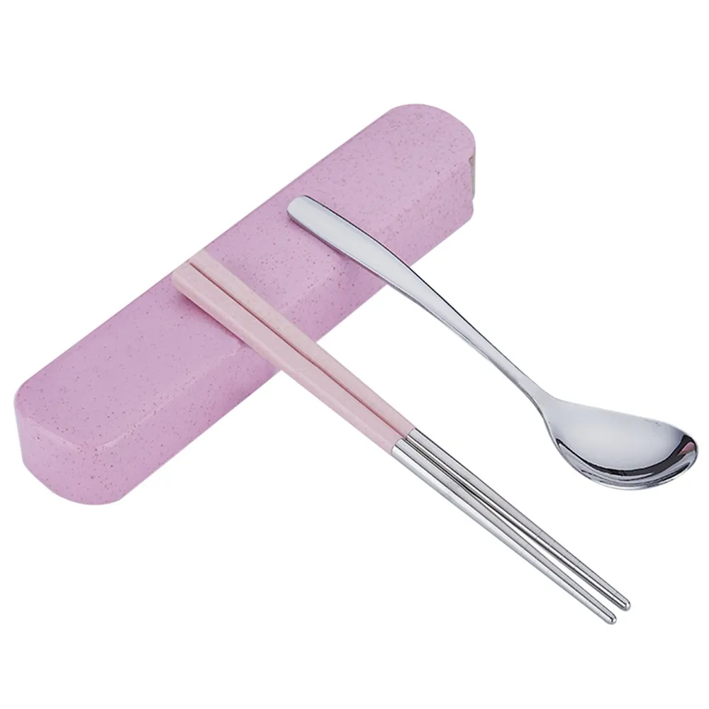 2 шт., ложка из нержавеющей стали, палочки для еды, набор столовых приборов, портативные кухонные инструменты для еды, столовая посуда, зеленая ложка, высокое качество, M4 - Цвет: Pink