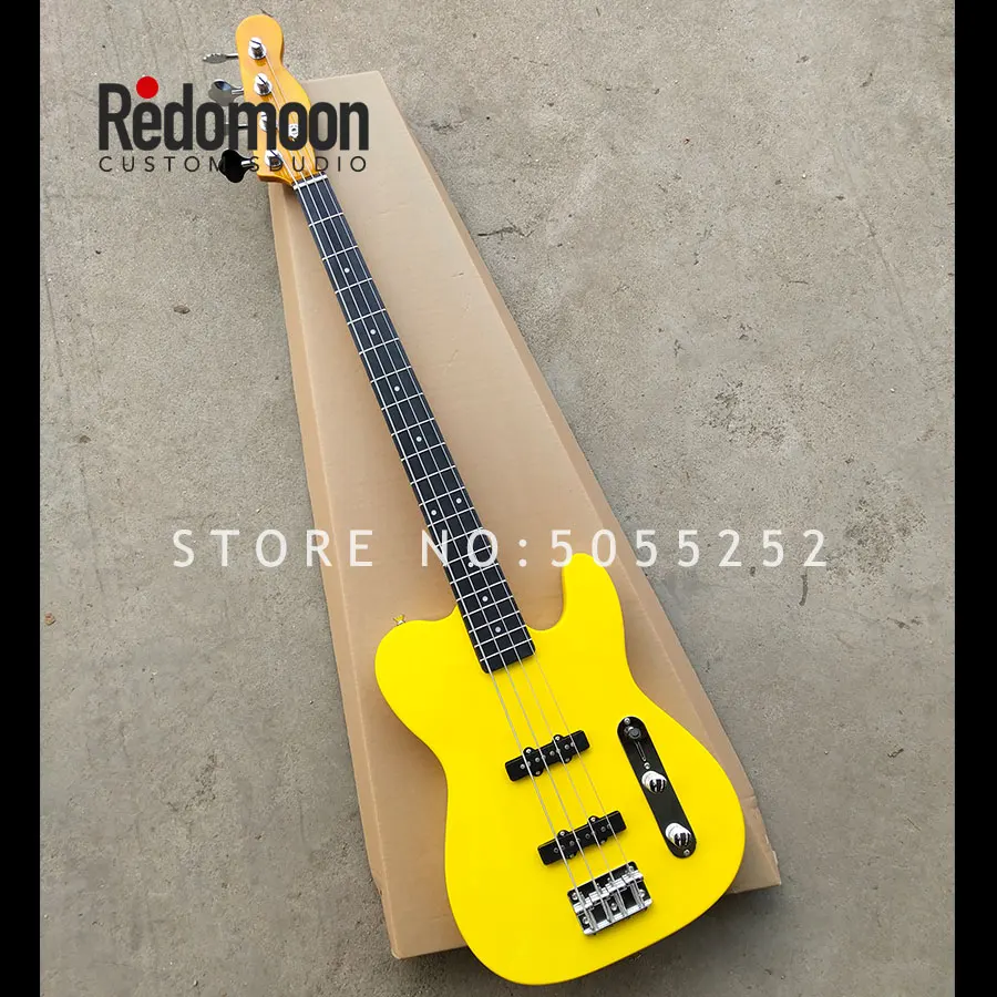 Заводская 4 струны TELE bass ebony гриф электрическая бас гитара желтого цвета музыкальный инструмент магазин