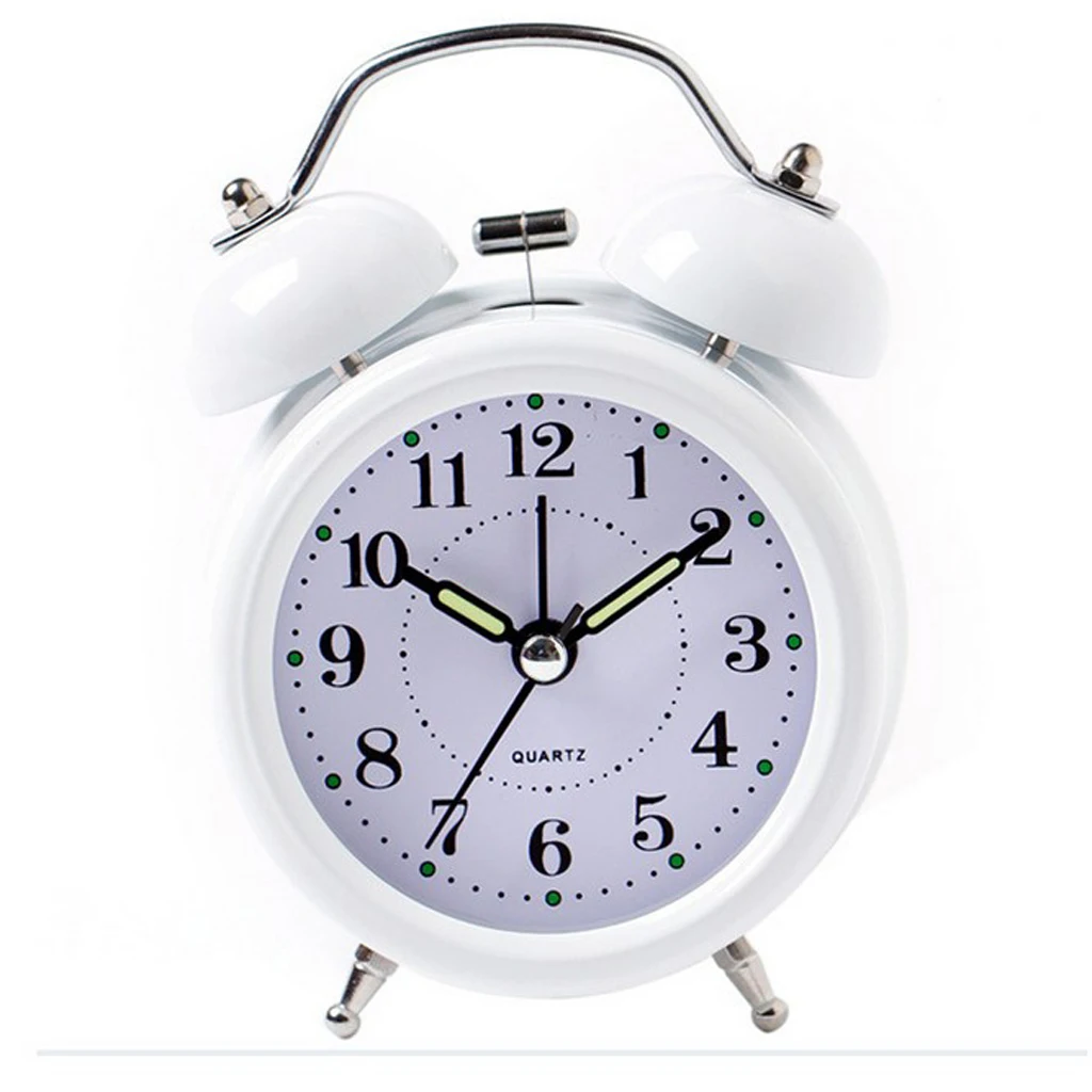 Digital 3D Twin Bell Alarm Clock Loud Wakeup Chime Clock Battery 3inch White