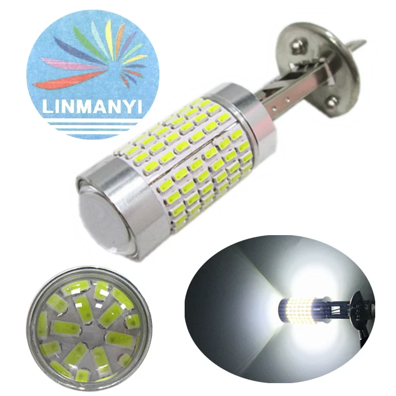 2 шт. H1 144SMD 3014 Чип Яркий белый 1440lm 6500K светодиодный фары лампы с зеркальным