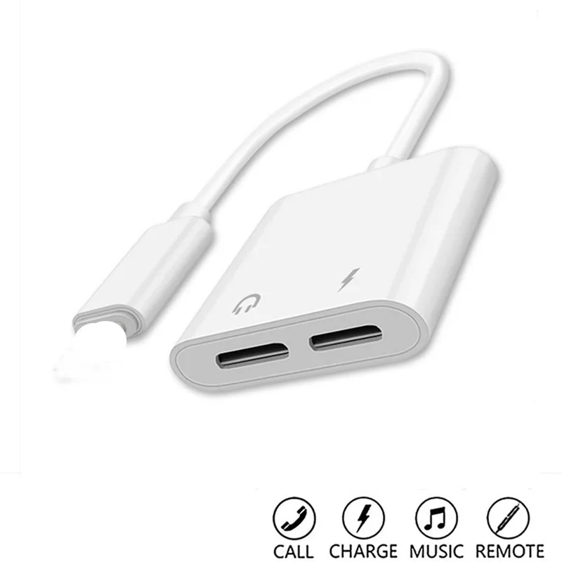 

Double For lightning Jack Aux Earphone Adaptador IOS 12.3 For iPhone 7 8 Plus XS Max X Dual Headphone Audio Charge Adapter Cable