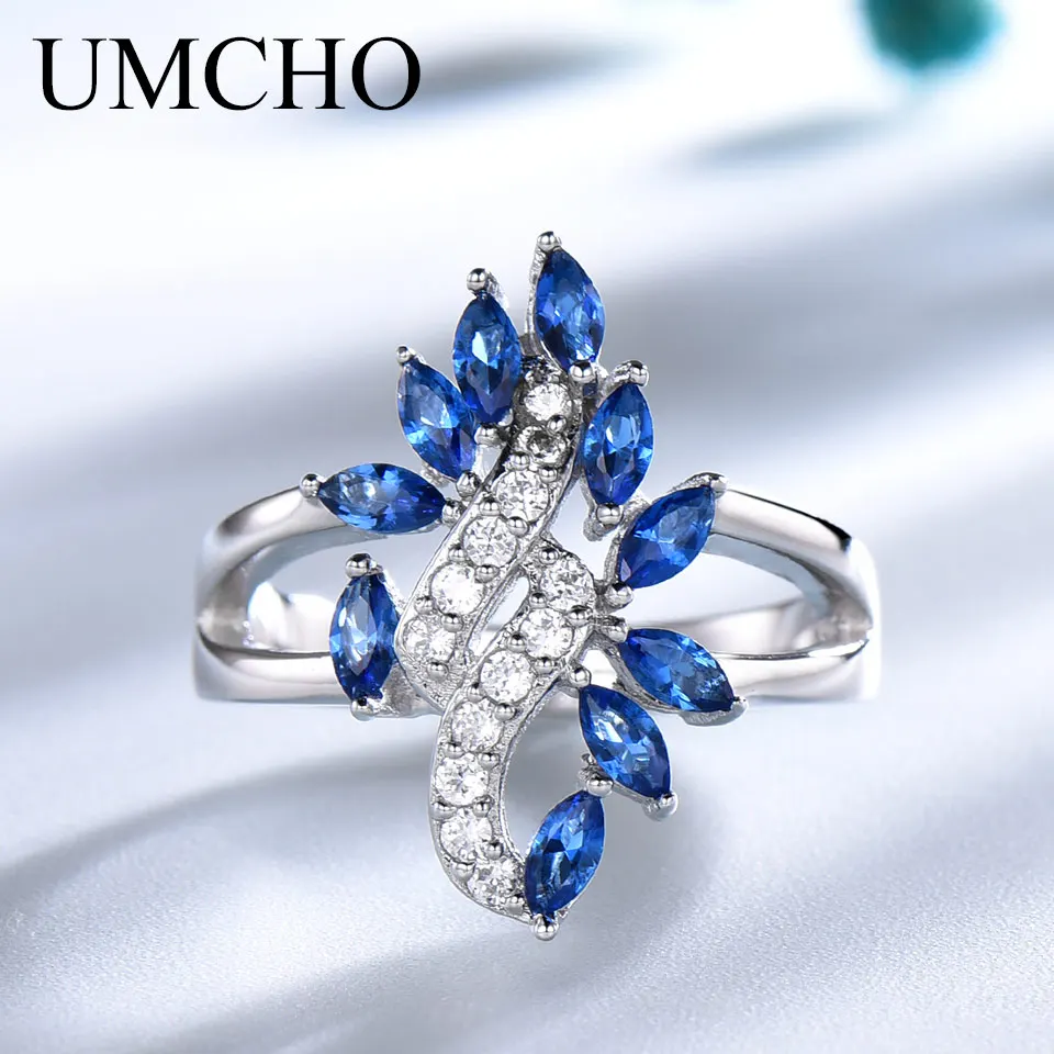 UMCHO Genuine 925 Sterling Silver Ring Gemstone Blue Sapphire Rings for Women Cocktail Flowers Trendy Romantic Gift Fine Jewelry UMCHO Genuine 925 Sterling Silver Ring Gemstone Blue Sapphire Rings for Women Cocktail Flowers Trendy Romantic Gift Fine Jewelry