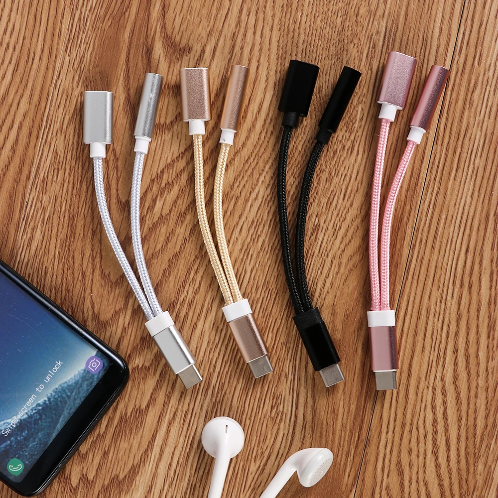 

1pc 2in1 USB-C Type C to 3.5mm Jack AUX Audio Cable Charging Cable Headphone Adapter Mobile Phone Accessories charging adapter