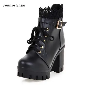 

High Heeled British Style Lace Up Women Martin Boots Ankle White Sys-1545