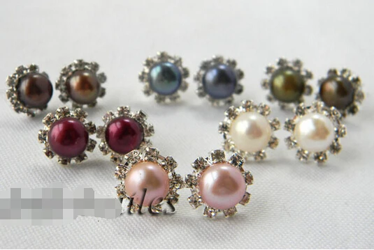 

Hot sell Noble- FREE shipping>>>> Wholesale 6Pairs 8MM Purple Green Blue Coffee White Pink Stud