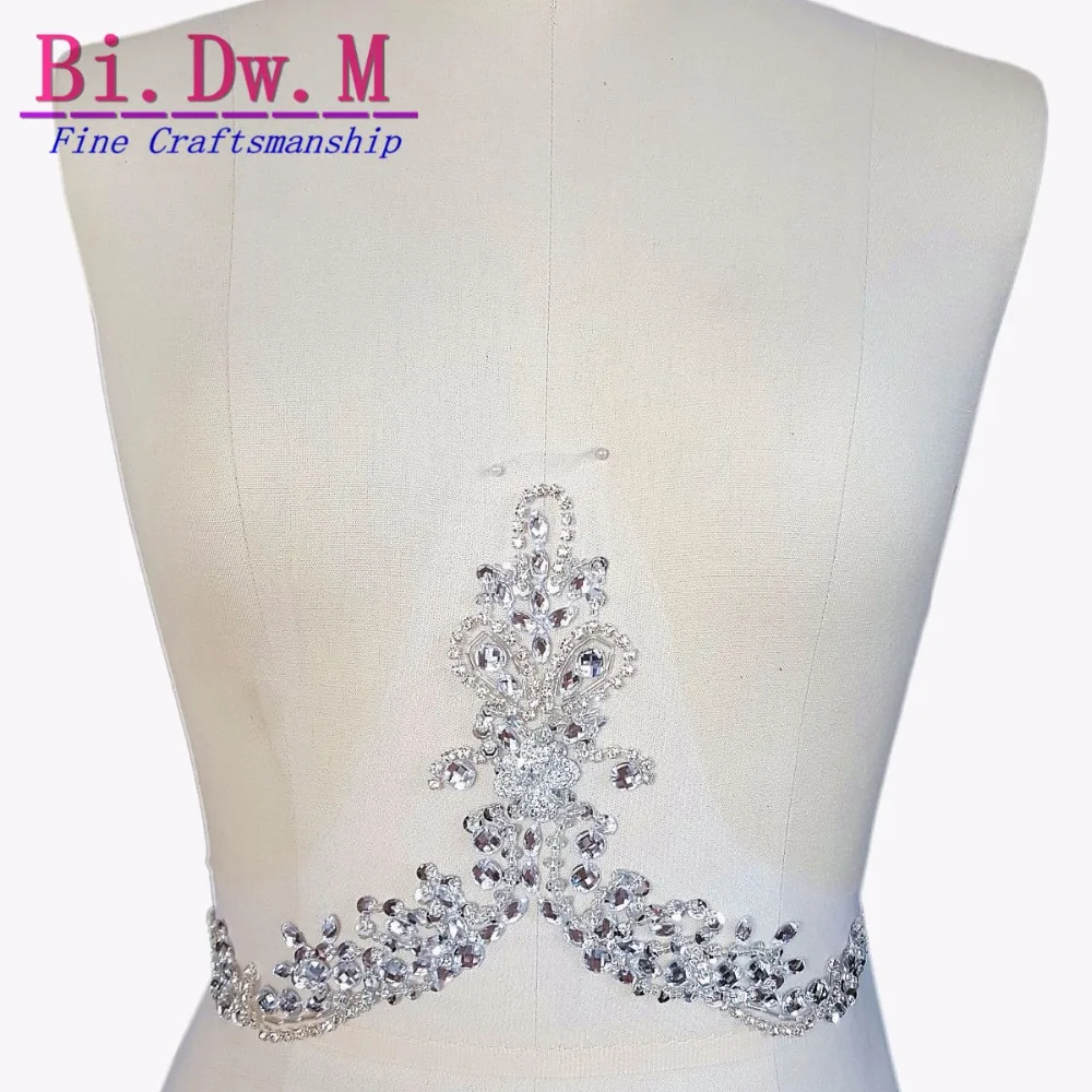 Bi. Dw. M тонкая серебряная кристальная аппликация для шитья бисером из горного хрусталя патчи 20x34 см для свадебного украшения свадебных платьев