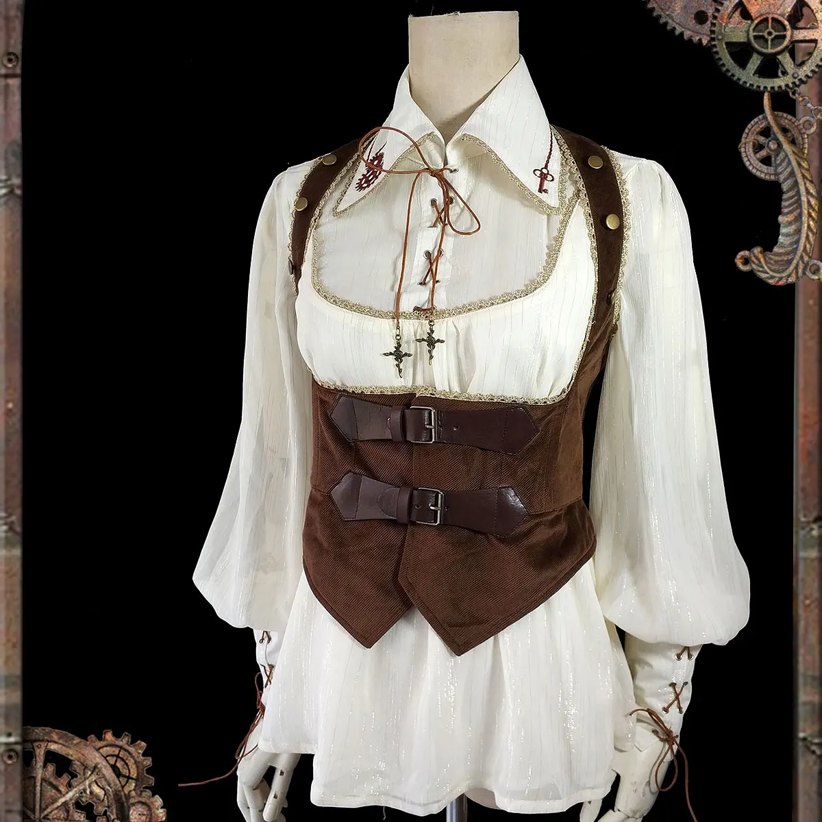 Meilleur Steampunk Style Femmes En Mousseline de Soie Chemisier Poupée Mécanique À Engrenages Série Chemise Brodée par L infante * précommande *