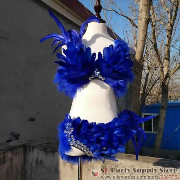 Косплэй костюмы женские милые сексуальные перо Бюстгальтеры для женщин+ Брюки для девочек фотосъемка реквизит для выступления Интимные аксессуары реквизит красивые подарки - Цвет: Синий