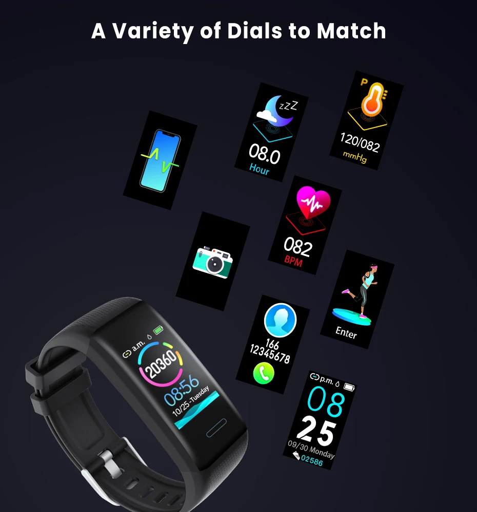 Men Women 1.14 IPS OLED Color Smart Wristbands Pedometer Sports Fitness Bracelet Blood Pressure Heart Rate Monitor Android IOS 12
