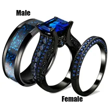 Его ее пара колец Черный Дракон 316L нержавеющая сталь принцесса огранка синий кубический цирконий обручальное кольцо набор