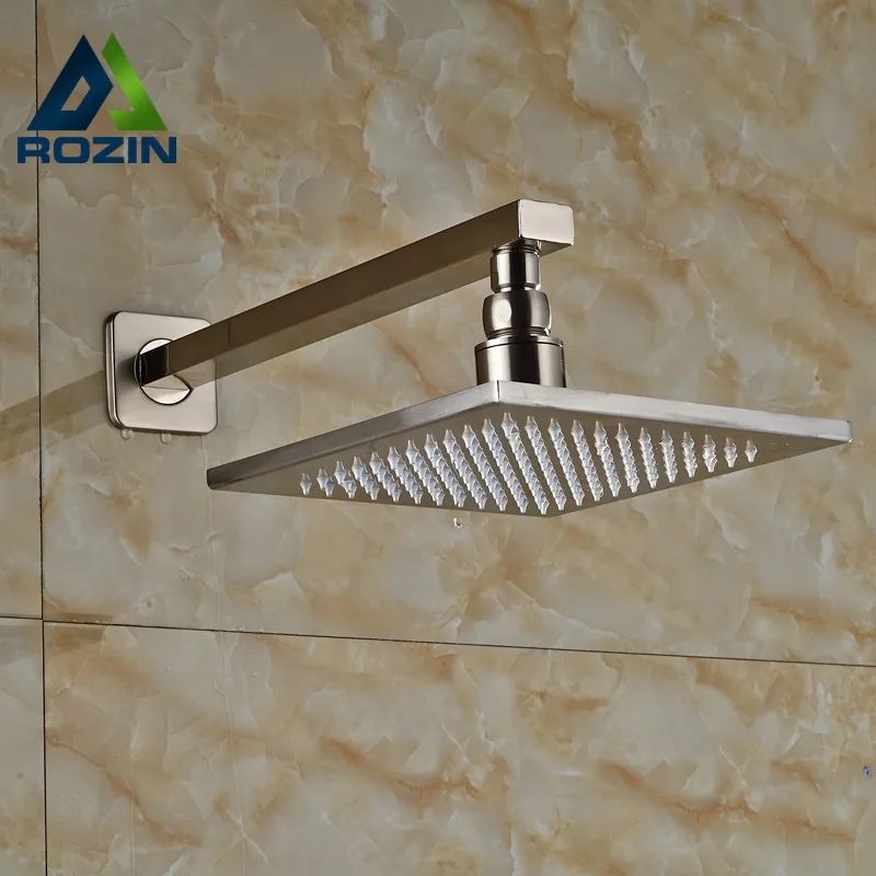 

Brushed Nickel Wall Mount 8" Rainfall Shower Head Stainless Steel Bathroom Showerhead with ARM