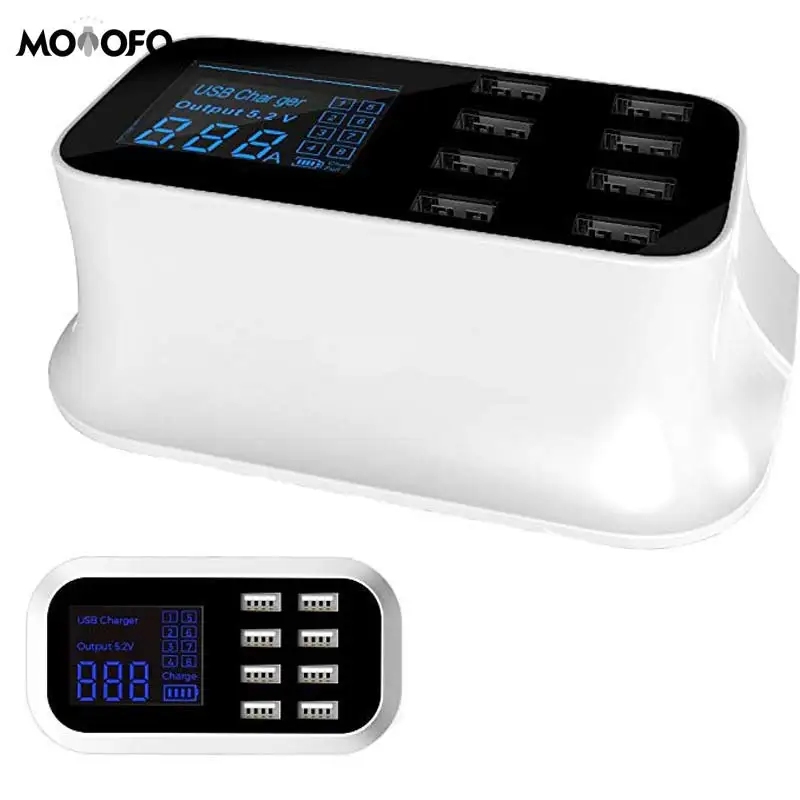 8-Port USB Fast Charger Power LCD Display Adapter Quick Charge with Smart IC Auto Detect Tech Compatible iPhone X /8/7 iPad