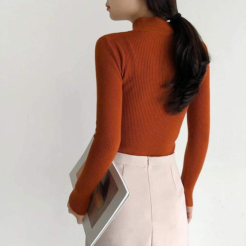 2018 Autumn Women Tops Ladies Long Sleeve Turtleneck Slim Pullover Knitted Thin Sweaters Top Femme Korean Solid Knitting Shirts