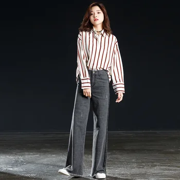 

women wide leg pants grey for spring autumn jeans