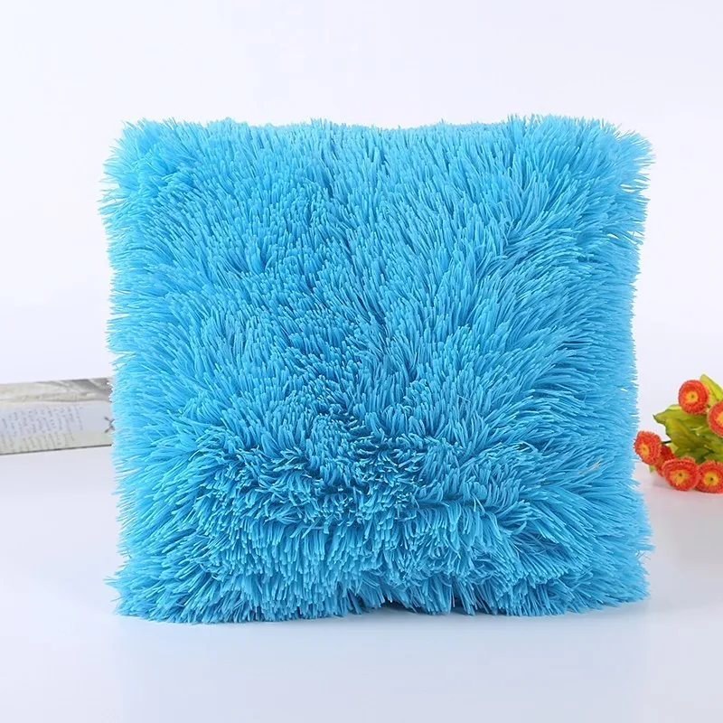 Мягкий удобный пушистый однотонный плюшевый квадратный чехол для дивана, наволочка для подушки, товары для домашнего декора - Цвет: Sky Blue