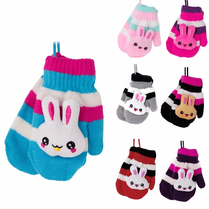 Детские перчатки Висячие вязаные персонажи кролика зимние милые перчатки теплые