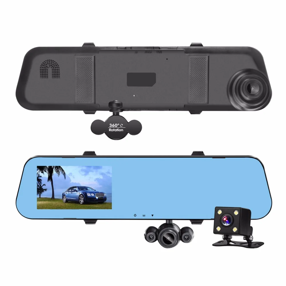 Fonwoon 4 &quotзеркало заднего вида Автомобильный видеорегистратор 3 камеры HD 720 P