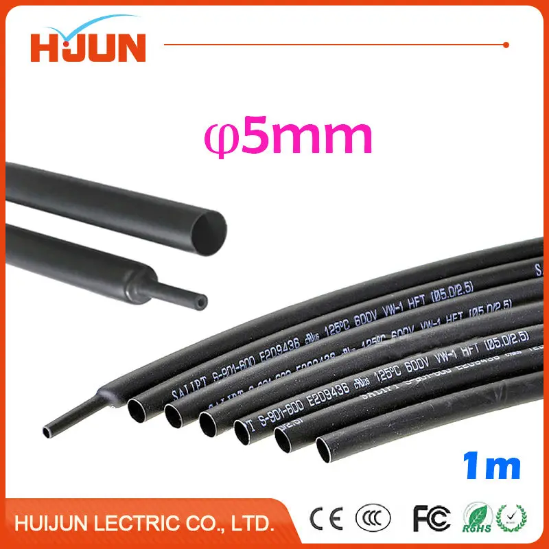 

1 Meter/lot 2:1 Black 5mm Diameter Heat Shrink Tube Heatshrink Tubing Transparent Sleeving Wrap Wire