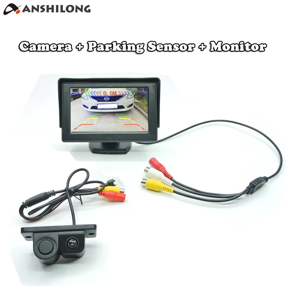 ANSHILONG 3 in 1 Car Reverse Back up Camera With Radar Parking Sensor + 4.3\